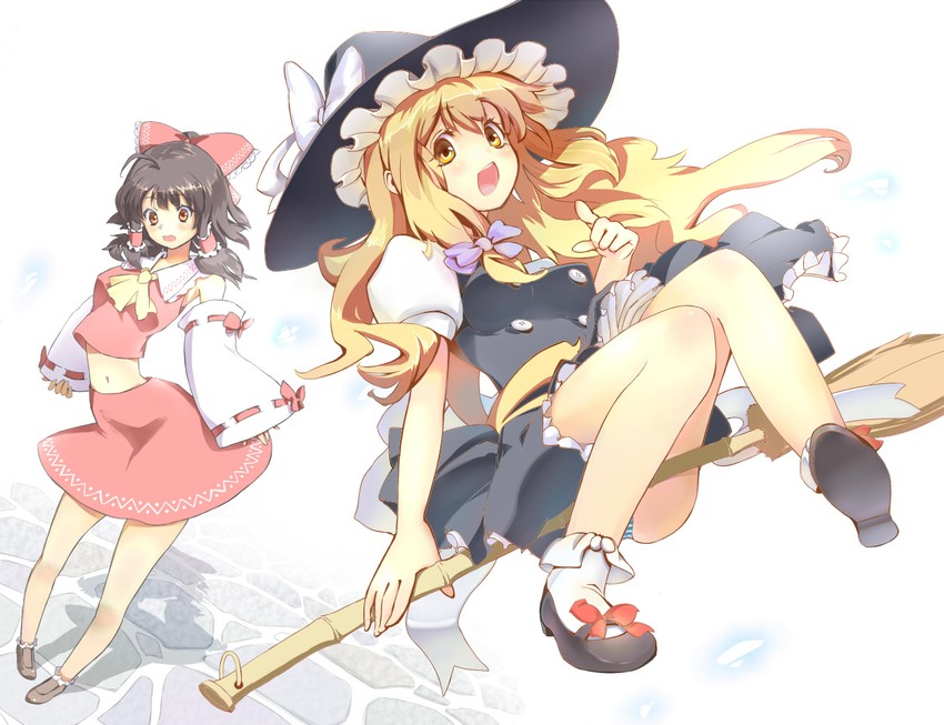 hakurei reimu and kirisame marisa (touhou) drawn by azara_(haiiro_kuzira)