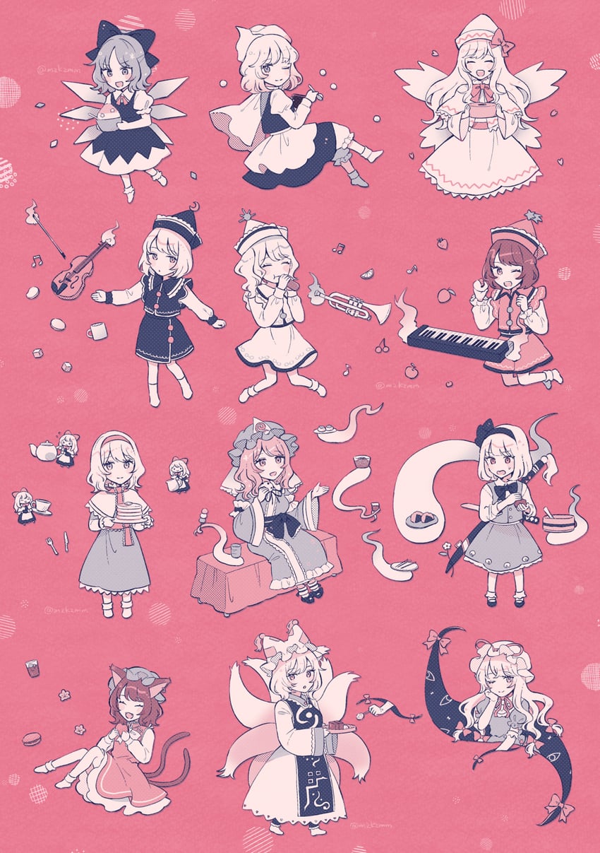 konpaku youmu, cirno, alice margatroid, yakumo yukari, saigyouji yuyuko, and 8 more (touhou and 1 more) drawn by mozukuzu_(manukedori)