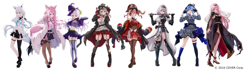 houshou marine, shirakami fubuki, hoshimachi suisei, mori calliope, sakamata chloe, and 3 more (hololive and 1 more) drawn by pension_z