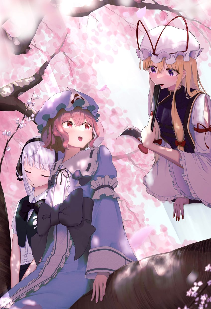 konpaku youmu, yakumo yukari, and saigyouji yuyuko (touhou) drawn by mobchara_p