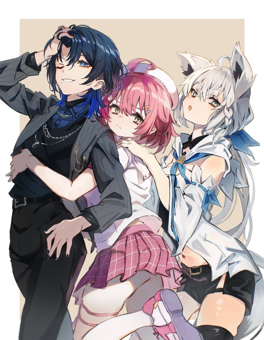 shirakami fubuki, sakura miko, and hiodoshi ao (hololive and 1 more) drawn by fukiya_(fumiakitoyama)