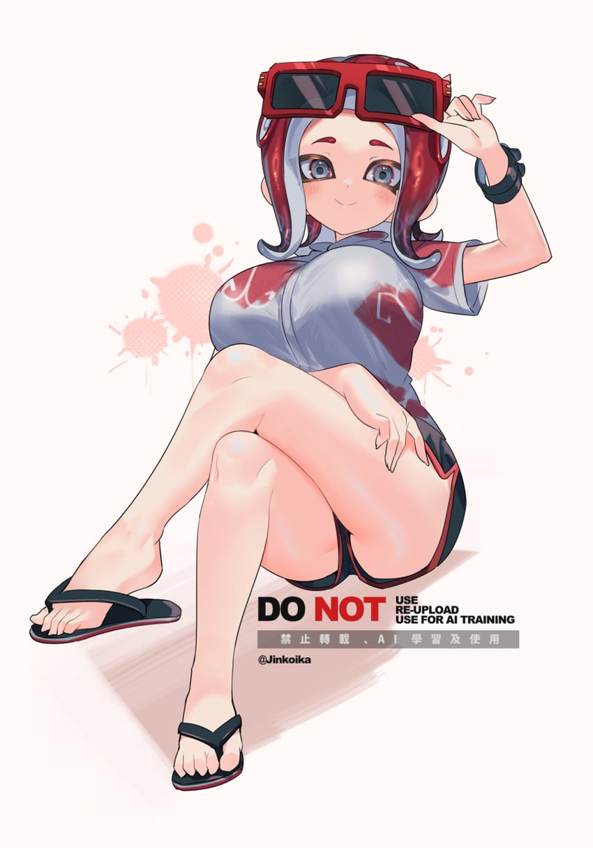 octoling player character and octoling girl (splatoon and 1 more) drawn by jinkoika