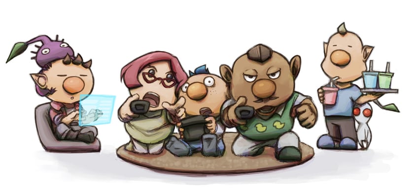 olimar, purple pikmin, white pikmin, louie, alph, and 2 more (pikmin) drawn by naru_(wish_field)