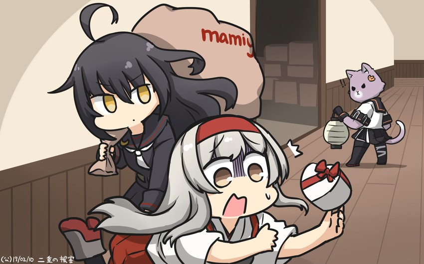 shoukaku, tama, mikazuki, shoukaku kai ni, and tama kai ni (kantai collection) drawn by hamu_koutarou