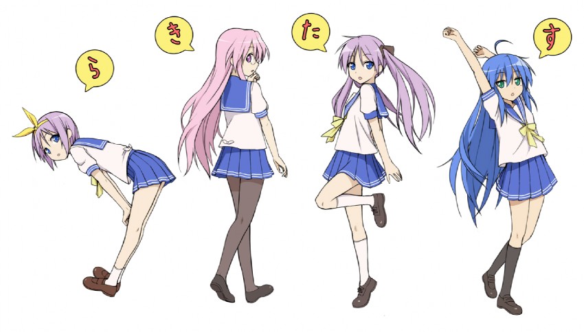 hiiragi kagami, izumi konata, hiiragi tsukasa, and takara miyuki (lucky star) drawn by nnyu
