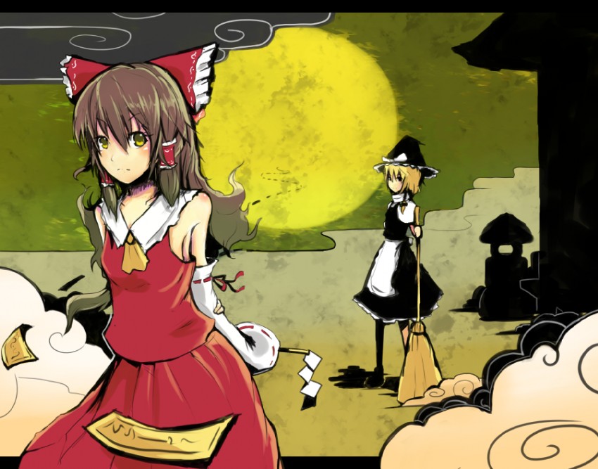 hakurei reimu and kirisame marisa (touhou) drawn by sergei_(pattundo)
