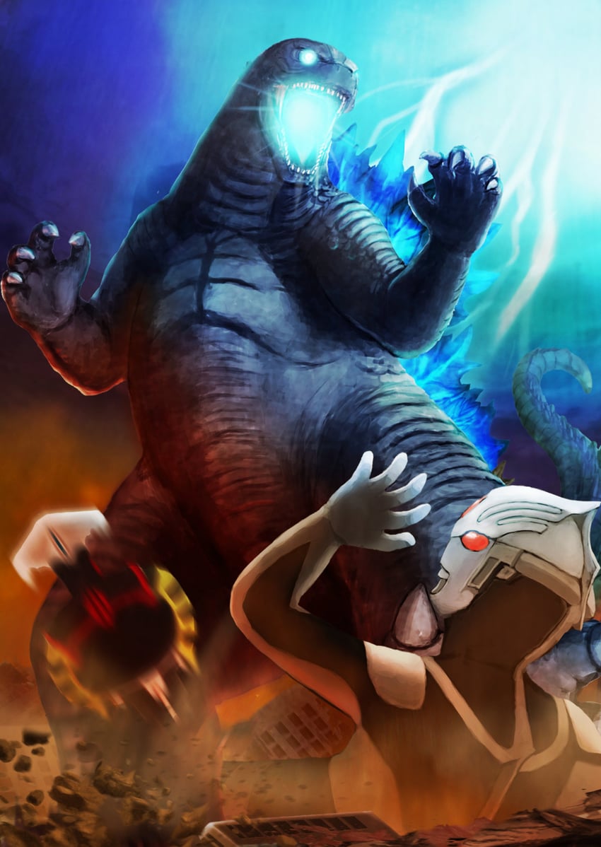 godzilla and ultraman orb dark (ultra series and 4 more) drawn by yamakazema