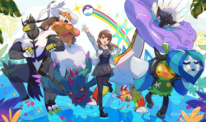 ogerpon, flutter mane, urshifu, chi-yu, landorus, and 1 more (pokemon and 1 more) drawn by hsin
