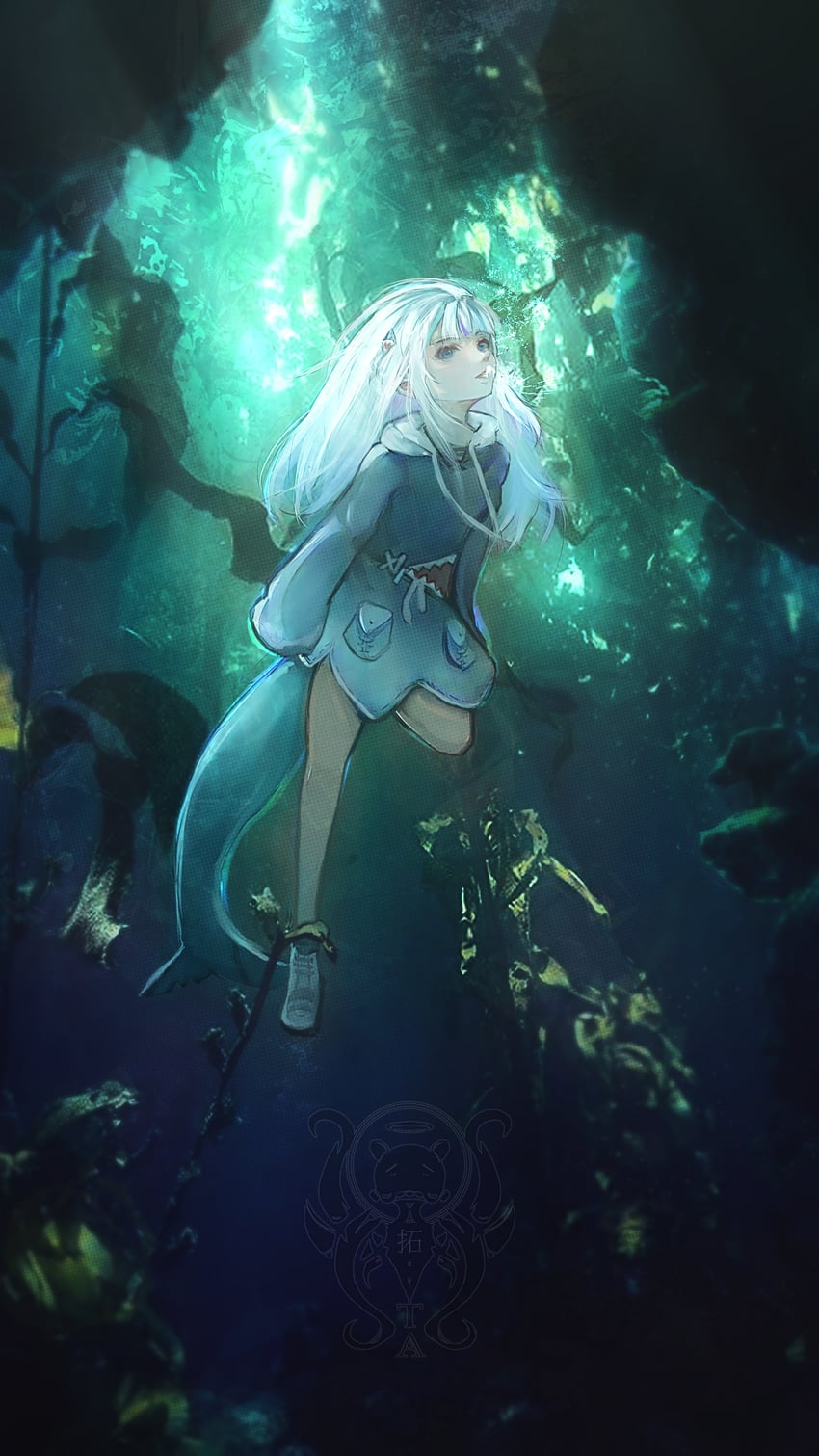 gawr gura (hololive and 1 more) drawn by taku_artworks