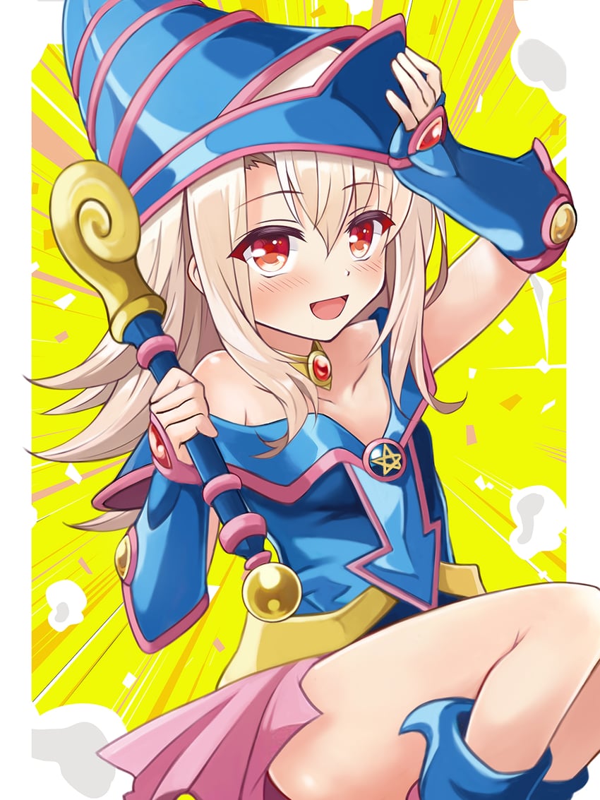 illyasviel von einzbern and dark magician girl (fate and 2 more) drawn by mochi_(k620803n)