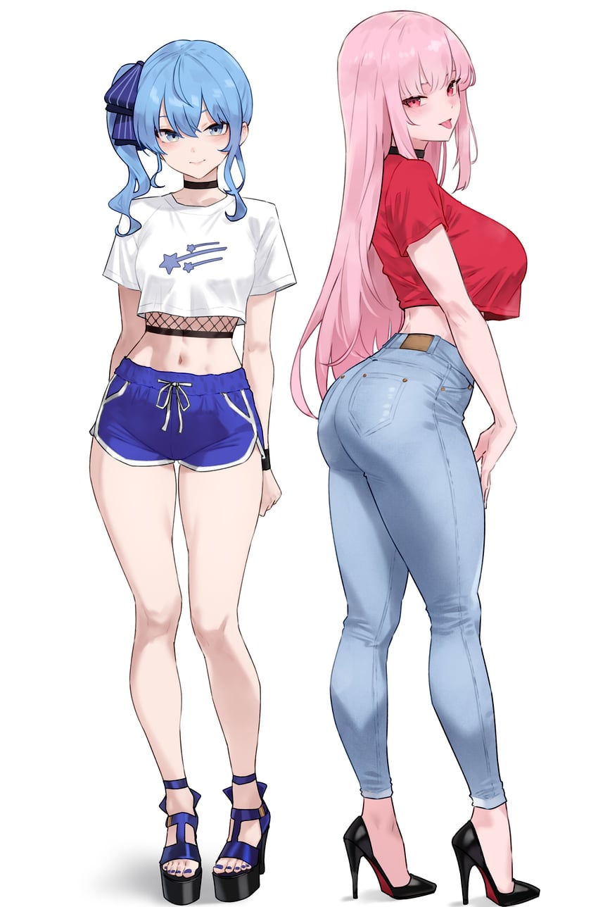 hoshimachi suisei and mori calliope (hololive and 1 more) drawn by bluefield