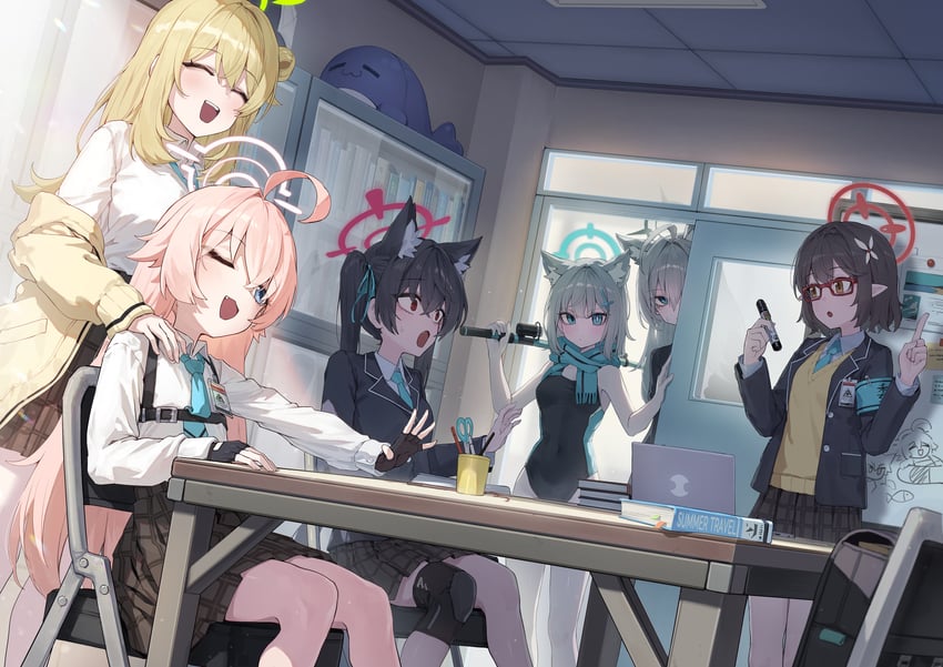 shiroko, hoshino, nonomi, shiroko terror, serika, and 1 more (blue archive) drawn by kokukyukeo