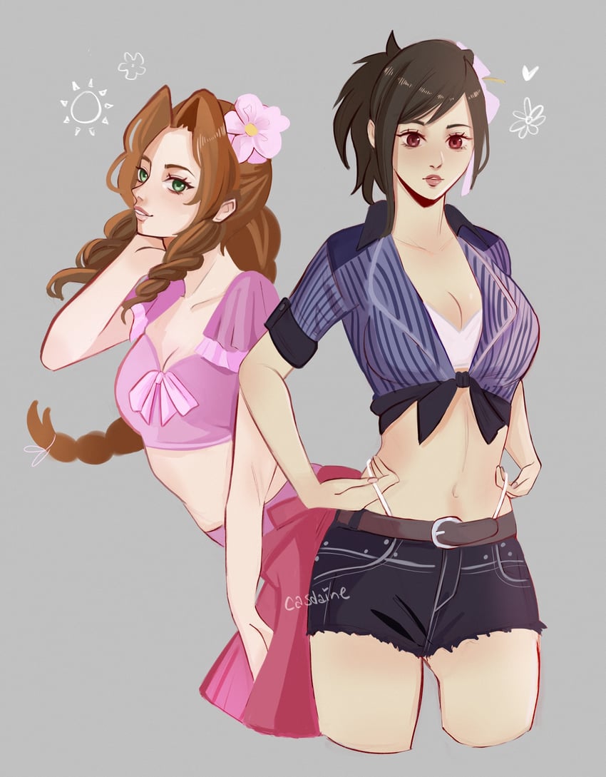 tifa lockhart and aerith gainsborough (final fantasy and 3 more) drawn by casdaine