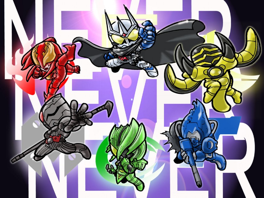 kamen rider eternal, heat dopant, luna dopant, cyclone dopant, metal dopant, and 1 more (kamen rider and 2 more) drawn by anakin_(reiyou0206)