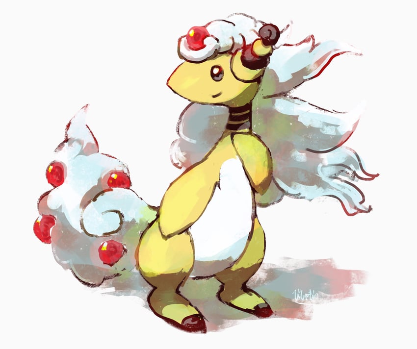 ampharos and mega ampharos (pokemon) drawn by bishamon_(usagi_ba)