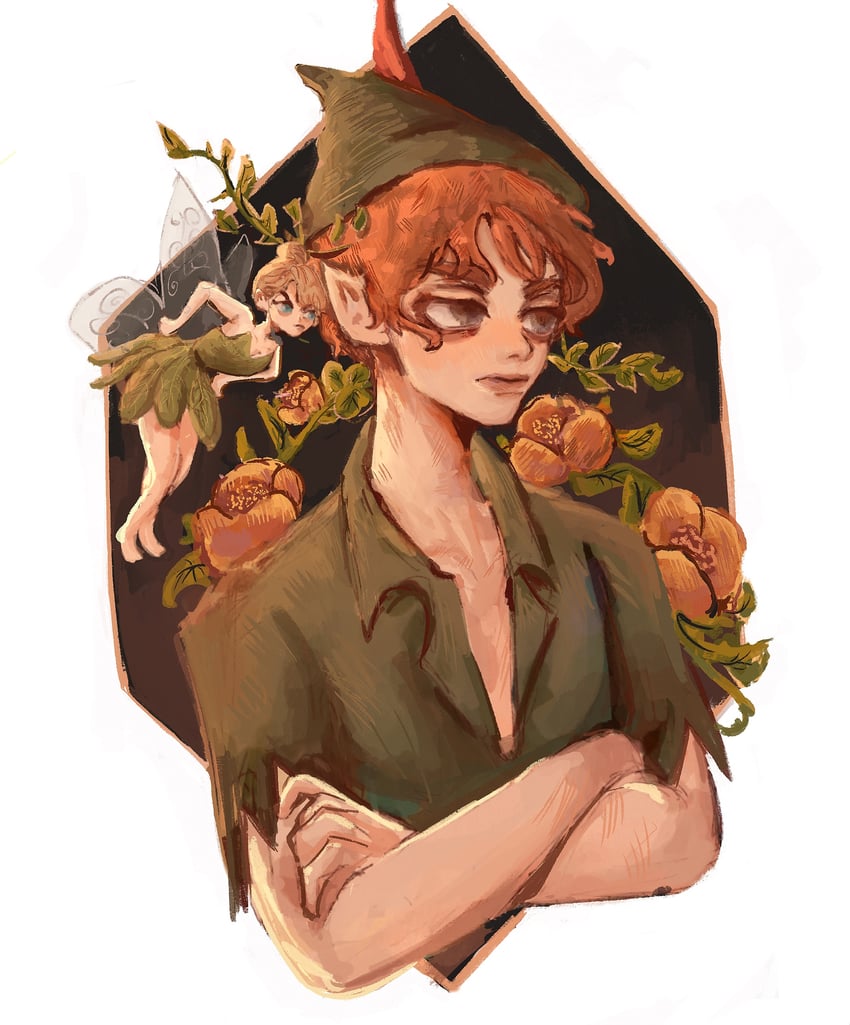 tinker bell and peter pan (walt disney's peter pan) drawn by dayartlight