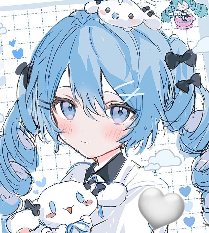 hatsune miku and cinnamoroll (vocaloid and 2 more) drawn by haruta_333_x