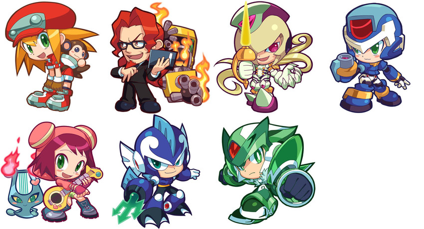 aile, roll caskett, sonia strumm, data, model x, and 6 more (mega man and 9 more) drawn by kin_niku