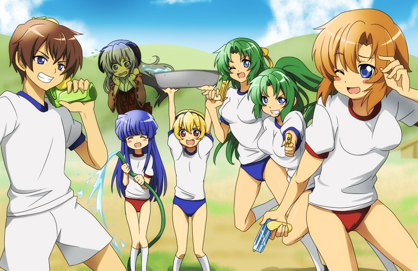furude rika, ryuuguu rena, houjou satoko, sonozaki mion, hanyuu, and 2 more (higurashi no naku koro ni) drawn by rumia_(compacthuman)
