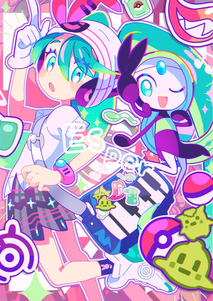 hatsune miku, meloetta, psychic miku, clefairy sprite, and fish sprite (pokemon and 2 more) drawn by sowao.