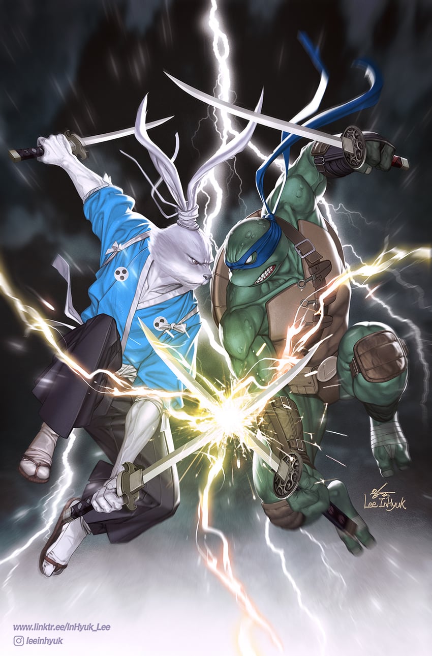 leonardo and miyamoto usagi (teenage mutant ninja turtles and 2 more) drawn by in-hyuk_lee