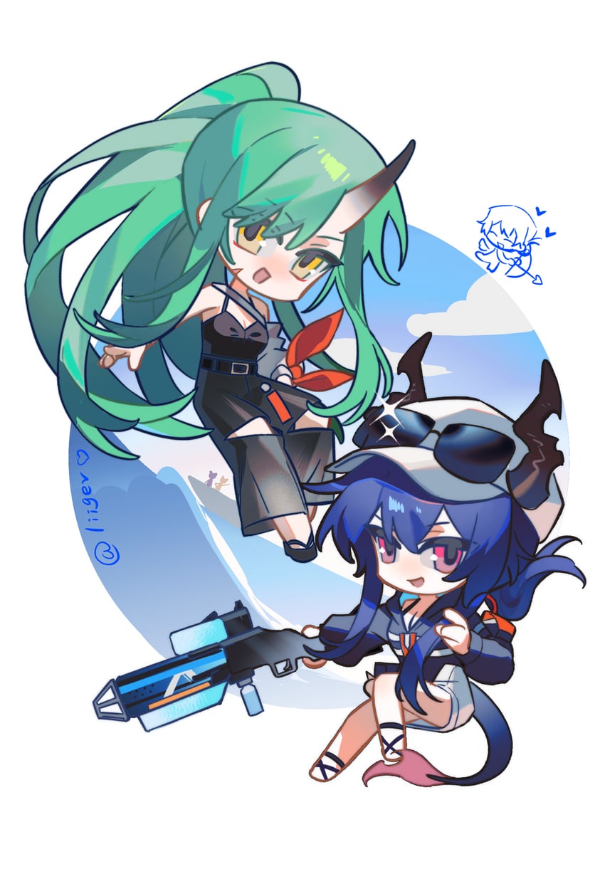 ch'en, hoshiguma, and ch'en the holungday (arknights) drawn by liiger