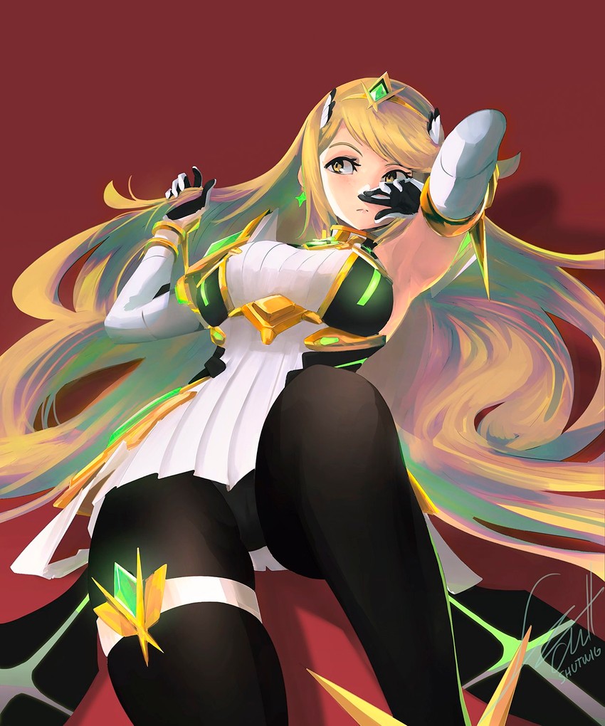 mythra (xenoblade chronicles and 2 more) drawn by shutwig
