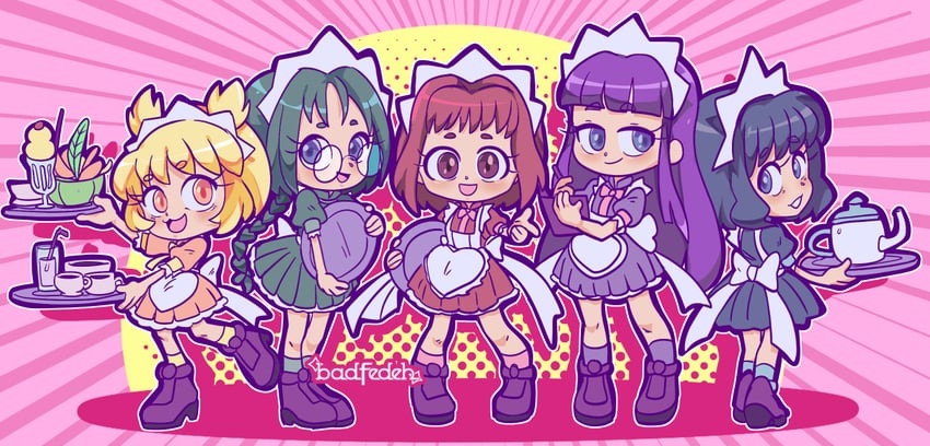 momomiya ichigo, aizawa mint, fujiwara zakuro, midorikawa lettuce, and fong pudding (tokyo mew mew and 1 more) drawn by badfedeh