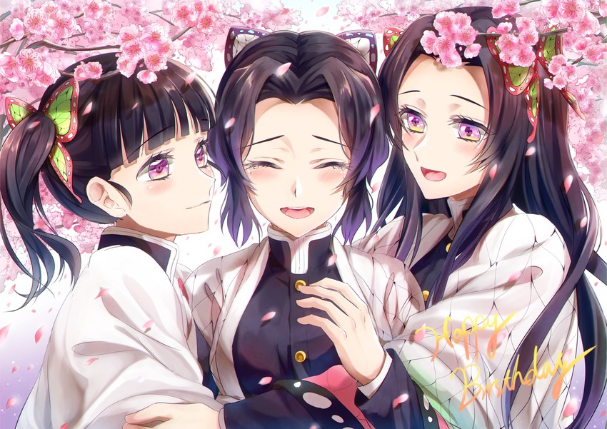 kochou shinobu, tsuyuri kanao, and kochou kanae (kimetsu no yaiba) drawn by yuzuyu010