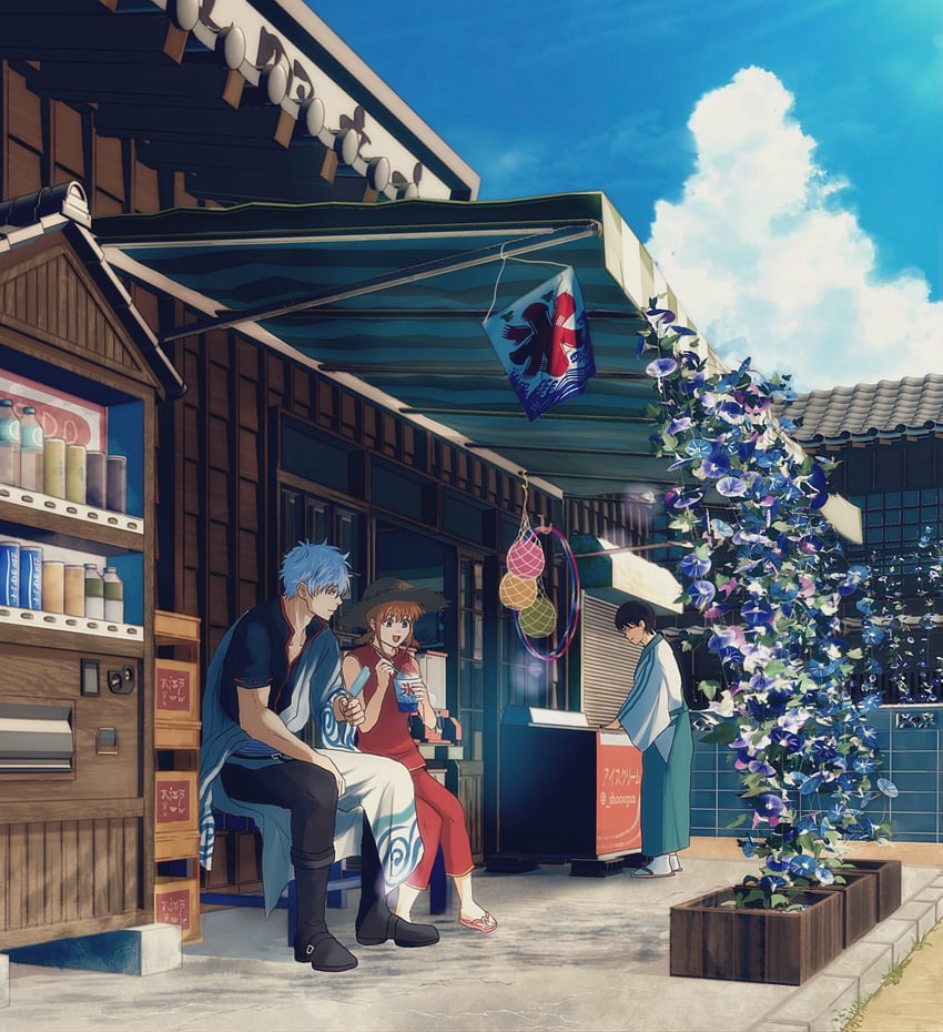 sakata gintoki, kagura, and shimura shinpachi (gintama) drawn by shooogun