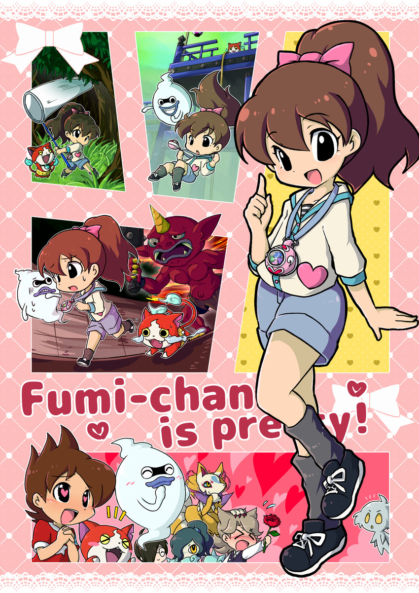 jibanyan, whisper, amano keita, kodama fumika, orochi, and 4 more (youkai watch) drawn by shiokake