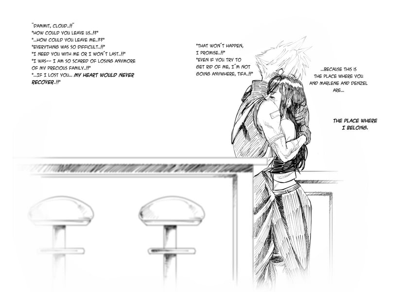 tifa lockhart and cloud strife (final fantasy and 2 more) drawn by aarokira
