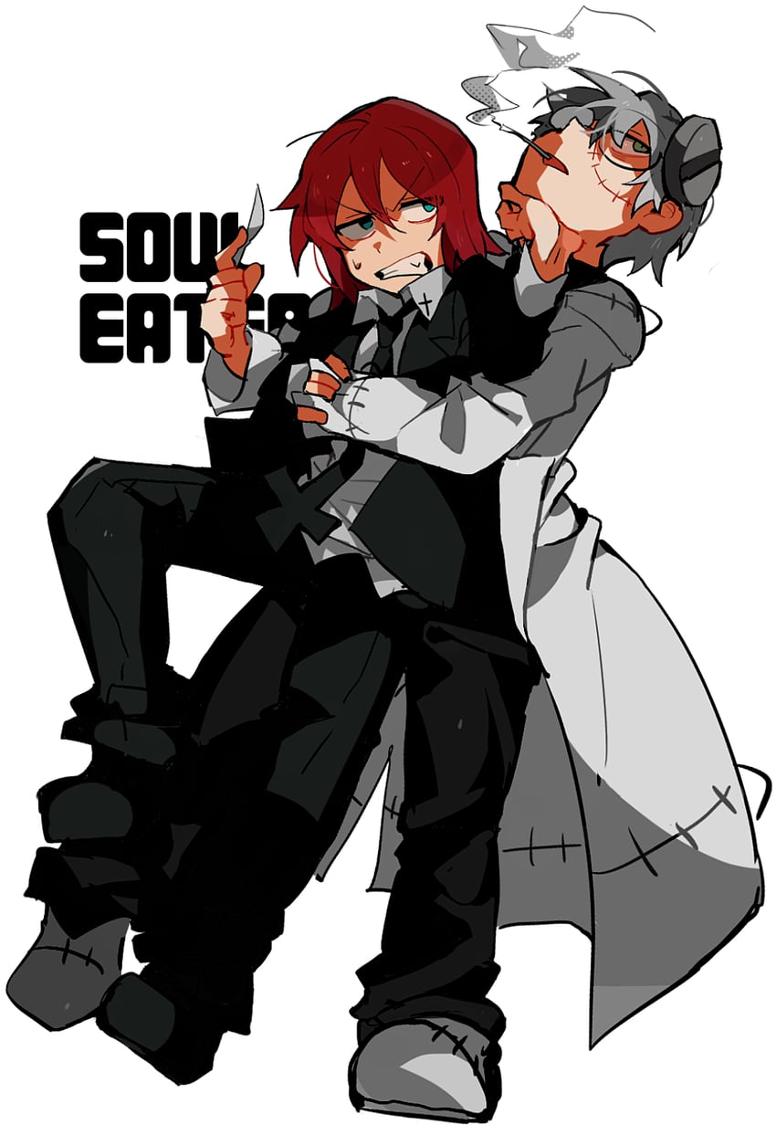 franken stein and spirit albarn (soul eater) drawn by hayotukiaeya