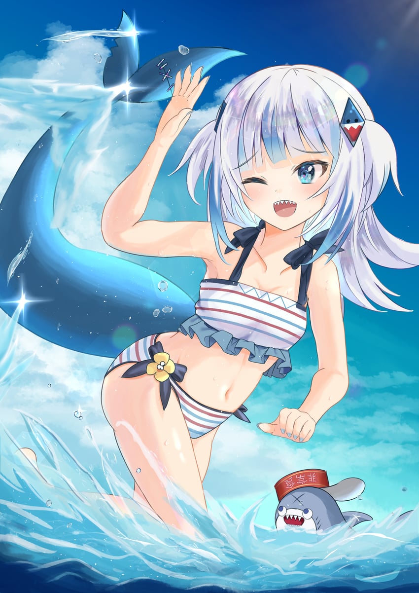 gawr gura and bloop (hololive and 1 more) drawn by micex