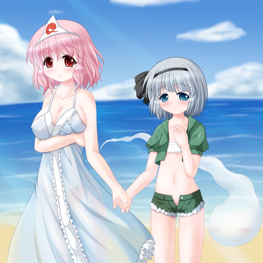 konpaku youmu and saigyouji yuyuko (touhou) drawn by riku_(rikkuru)