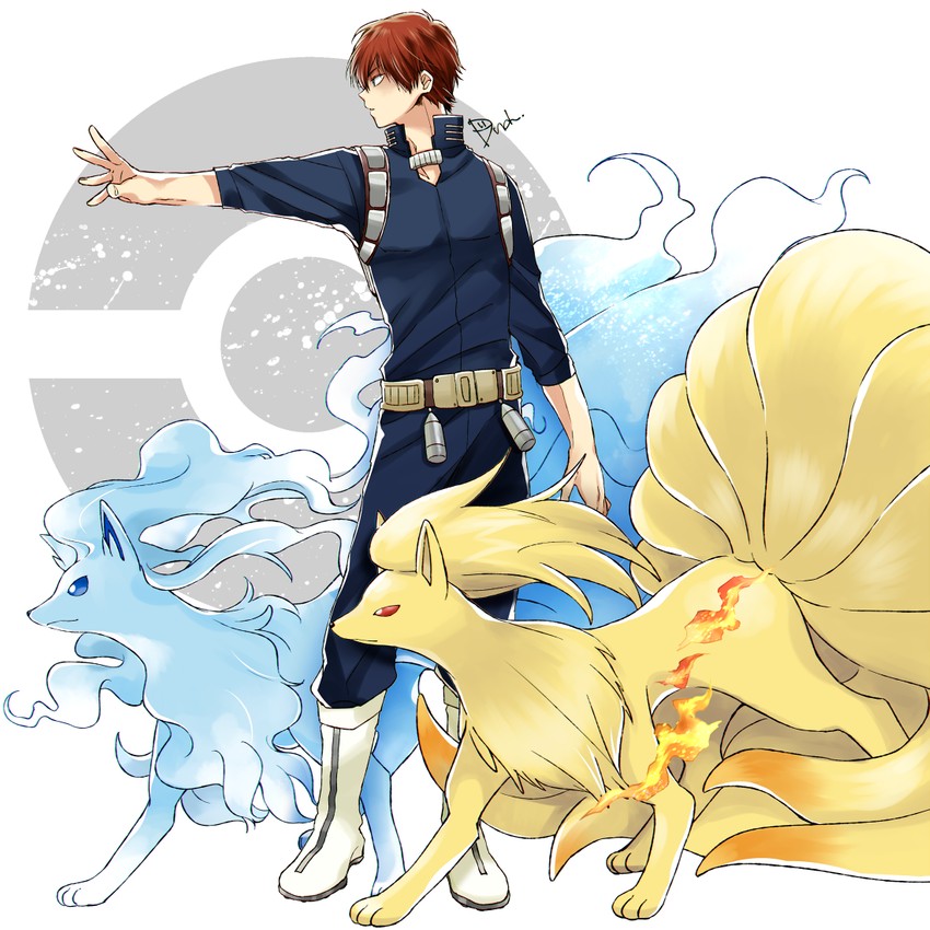 todoroki shoto, ninetales, and alolan ninetales (pokemon and 1 more) drawn by dandel