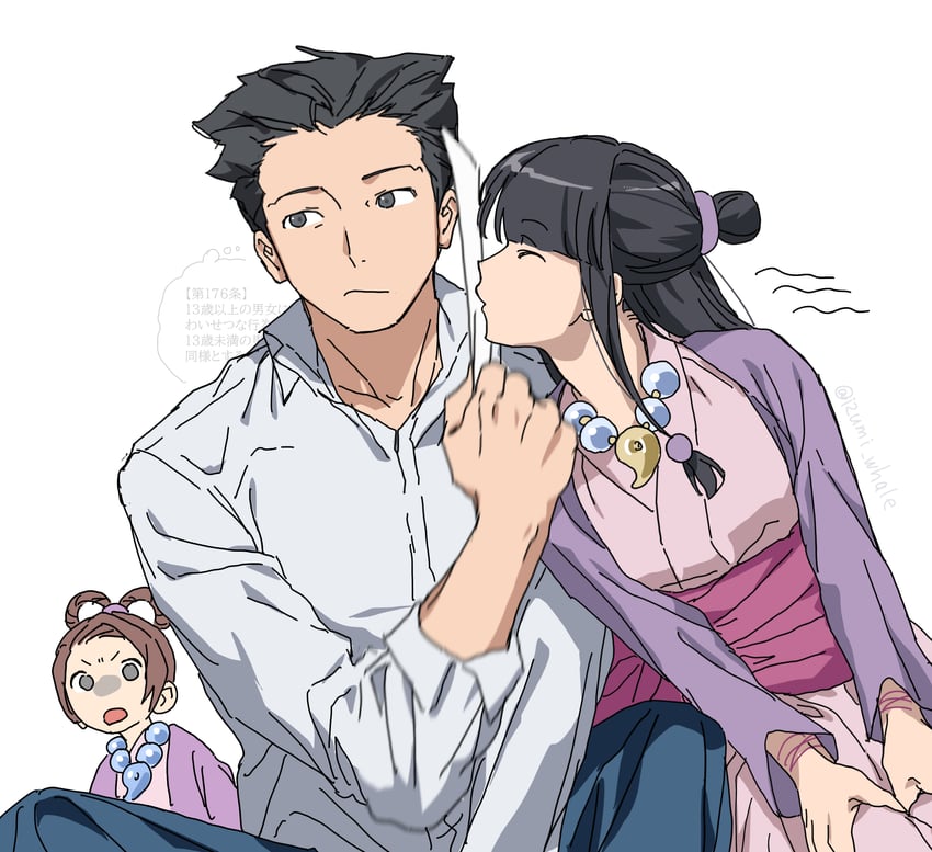 phoenix wright, maya fey, and pearl fey (ace attorney) drawn by izumi_whale
