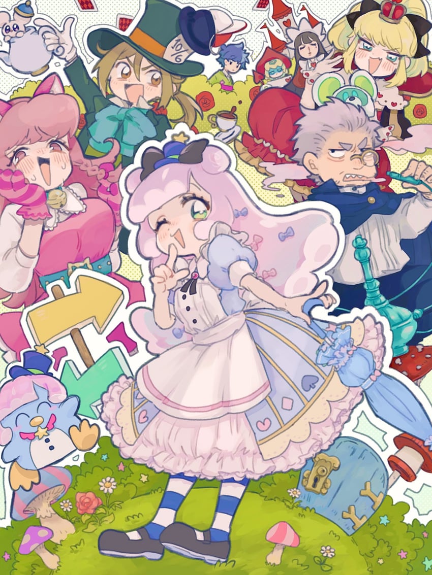 alice, puniru, kawaii kotarou, kirara mimi, okanega arisu, and 2 more (indie virtual youtuber and 1 more) drawn by nigako_(ooouch)