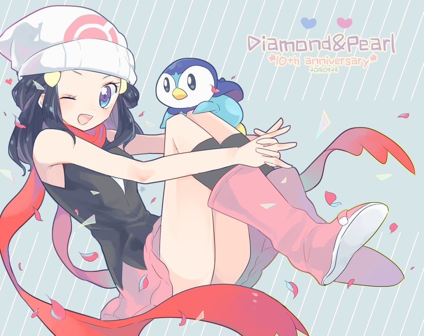 dawn and piplup (pokemon and 1 more) drawn by nago_celica