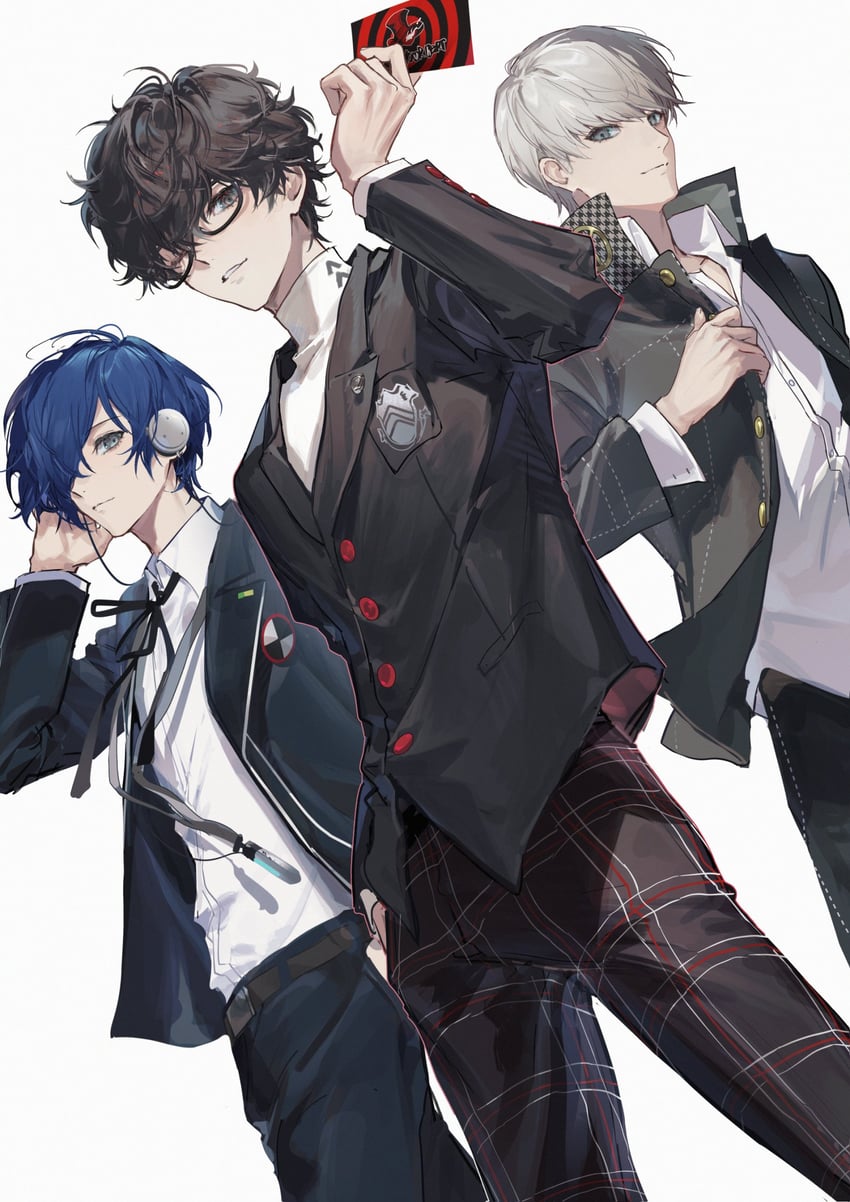 narukami yu, yuuki makoto, and amamiya ren (persona and 3 more) drawn by doran_(doran7280)