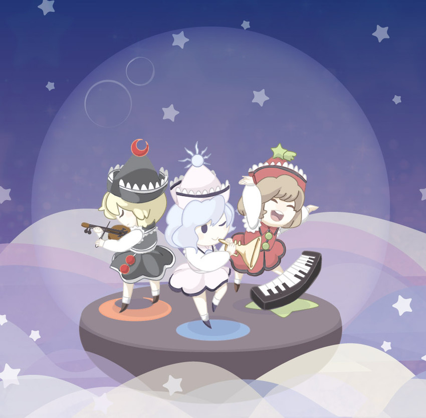 lunasa prismriver, merlin prismriver, and lyrica prismriver (touhou) drawn by ma-hain-scarlet