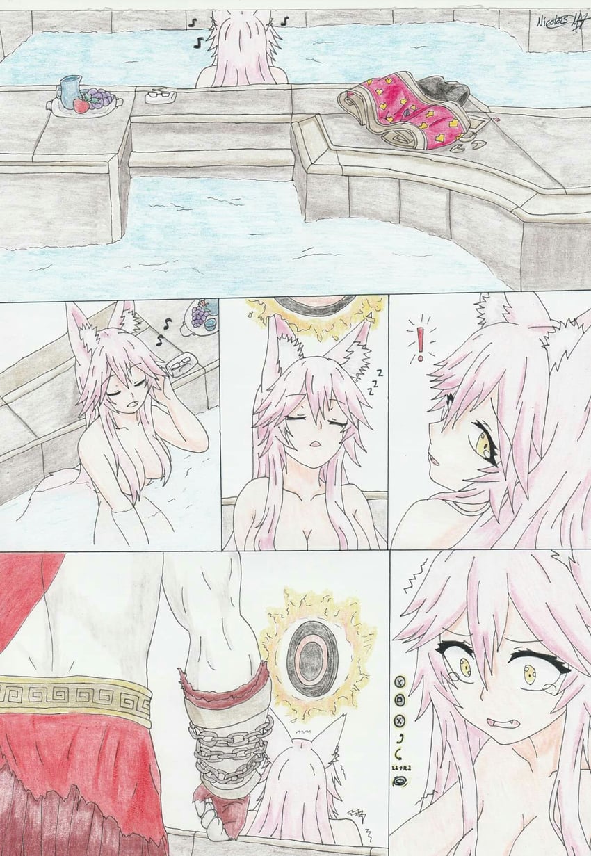 tamamo, koyanskaya, and kratos (fate and 2 more) drawn by nmtnickhawk97