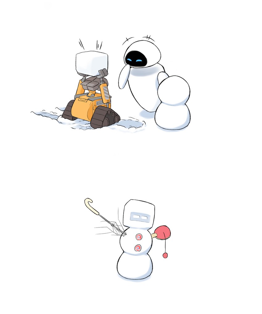 wall-e, eve, and m-o (wall-e) drawn by roviahc