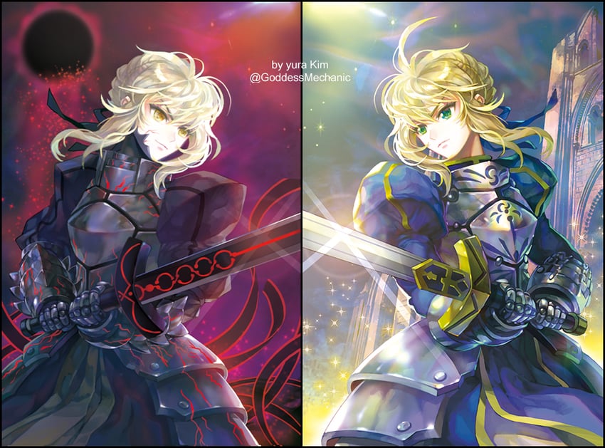 artoria pendragon, saber, and saber alter (fate and 1 more) drawn by kim_yura_(goddess_mechanic)