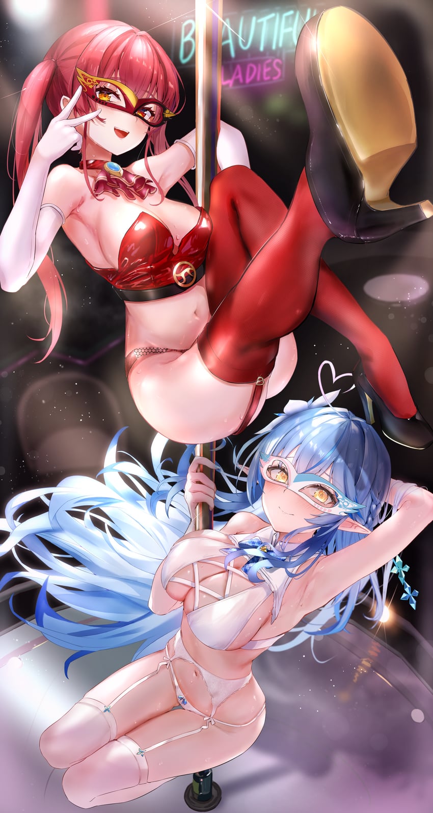 houshou marine and yukihana lamy (hololive and 2 more) drawn by mugiusagi