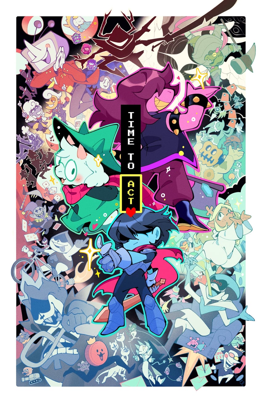 toriel, kris, ralsei, noelle holiday, susie, and 32 more (deltarune) drawn by evercelle
