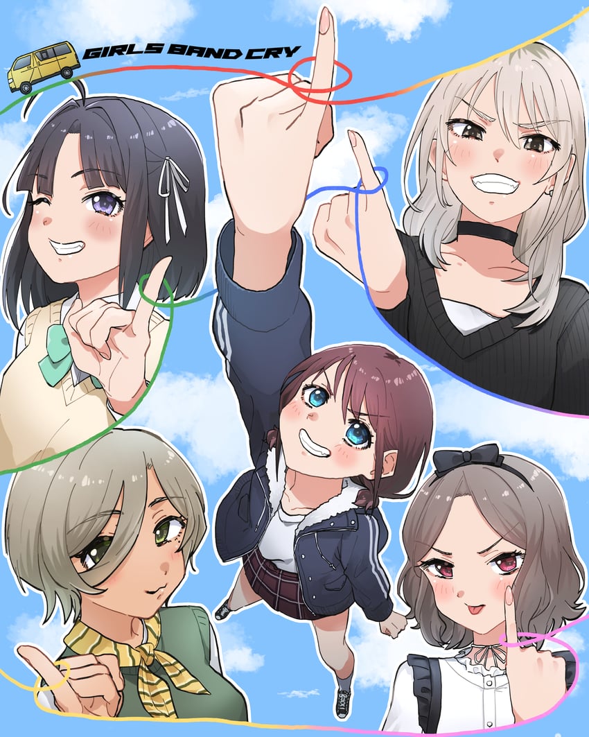 iseri nina, kawaragi momoka, awa subaru, ebizuka tomo, and rupa (girls band cry) drawn by nes_q