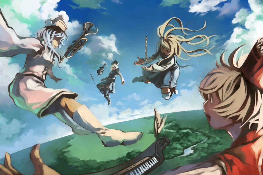 lunasa prismriver, merlin prismriver, lyrica prismriver, and layla prismriver (touhou) drawn by umigarasu_(coolier)