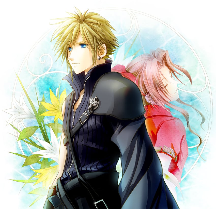 cloud strife and aerith gainsborough (final fantasy and 2 more) drawn by persia_(lwlw)