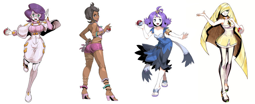 lusamine, acerola, wicke, and olivia (pokemon and 1 more) drawn by genzoman